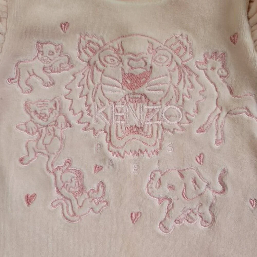 Kenzo Tiger Pink Long Sleeve Velour Dress Size 9M